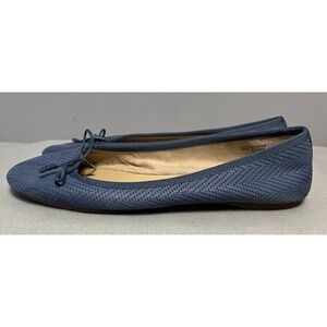 Talbots Ballet Flats Blue Leather V-stitched Sz 7 M Ribbon Trim & Bow
